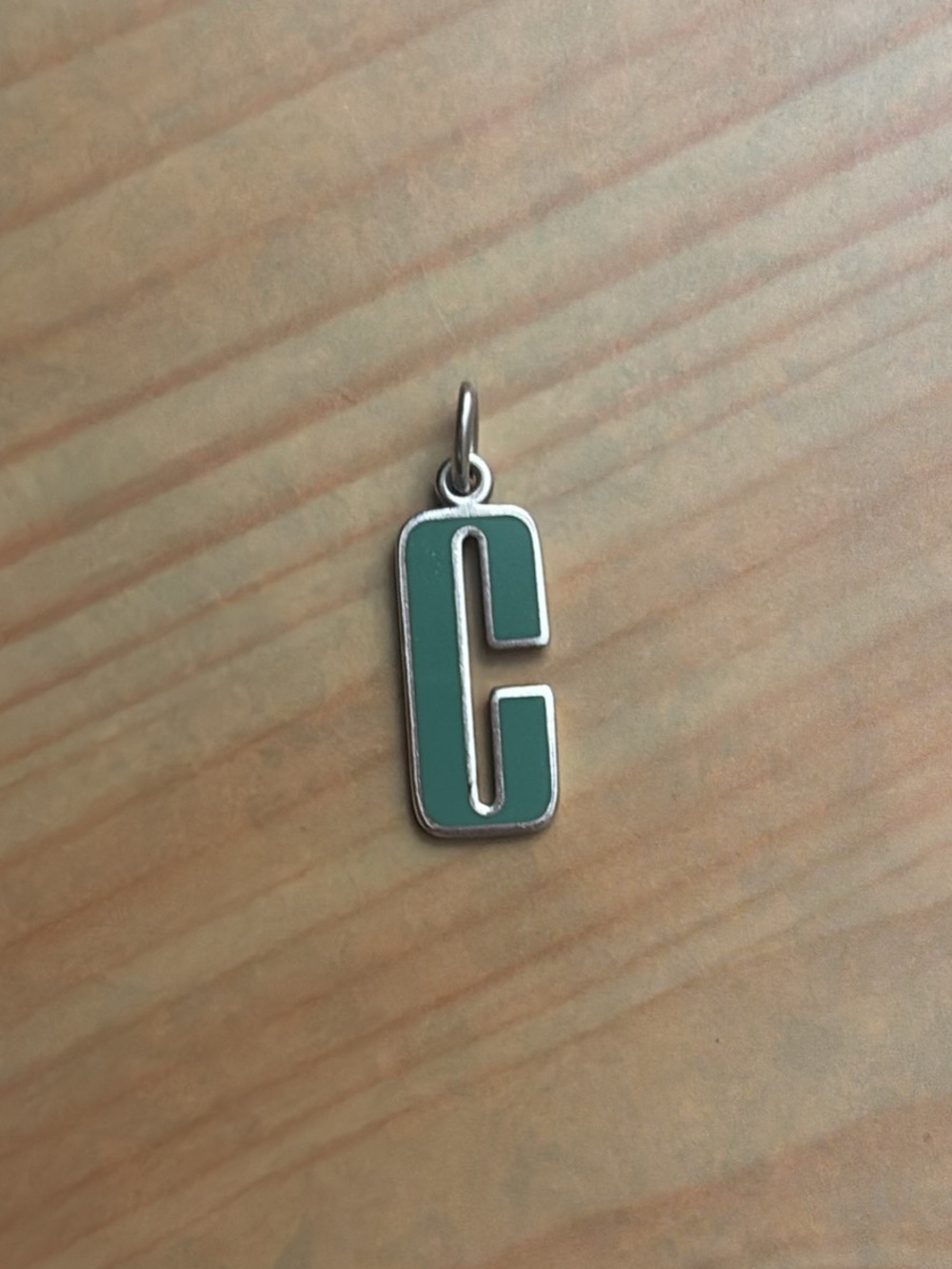 Tiffany & Co. 925 Sterling Silver Pendant Letter 'C' with Green Enamel